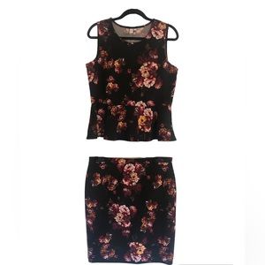 Floral print outfit, peplum top and matching pencil skirt